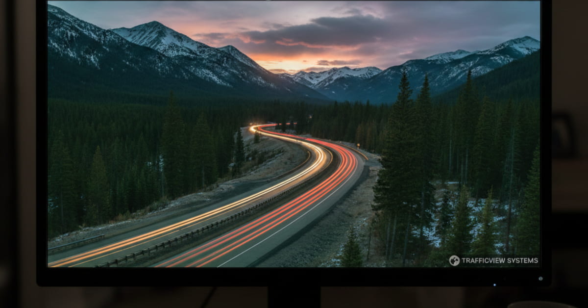  Live traffic camera view showing changing weather on a mountain road