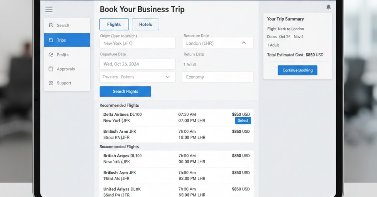 My screen showing flight options, hotel selections, and itinerary details on the CWT Travel portal